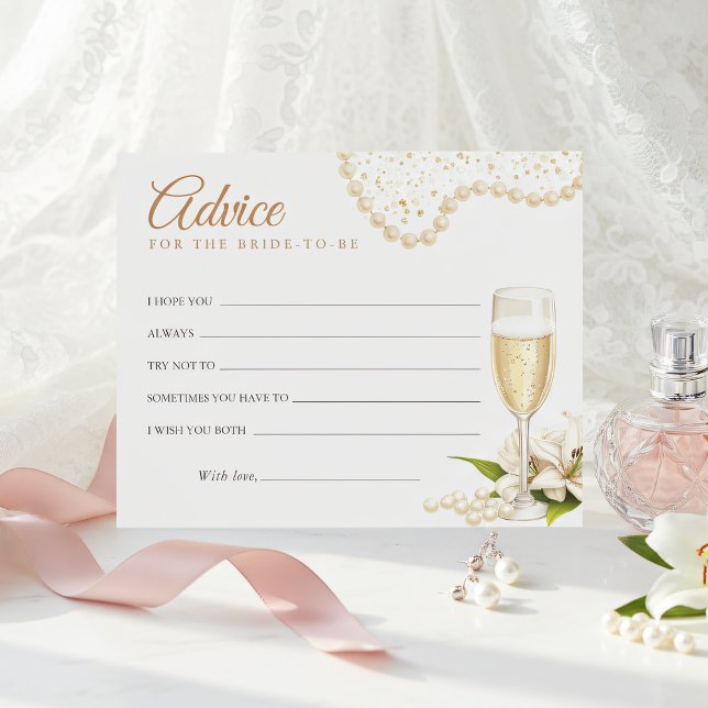 Modern Pearls & Prosecco Bridal Shower Advice Card (Criador carregado)