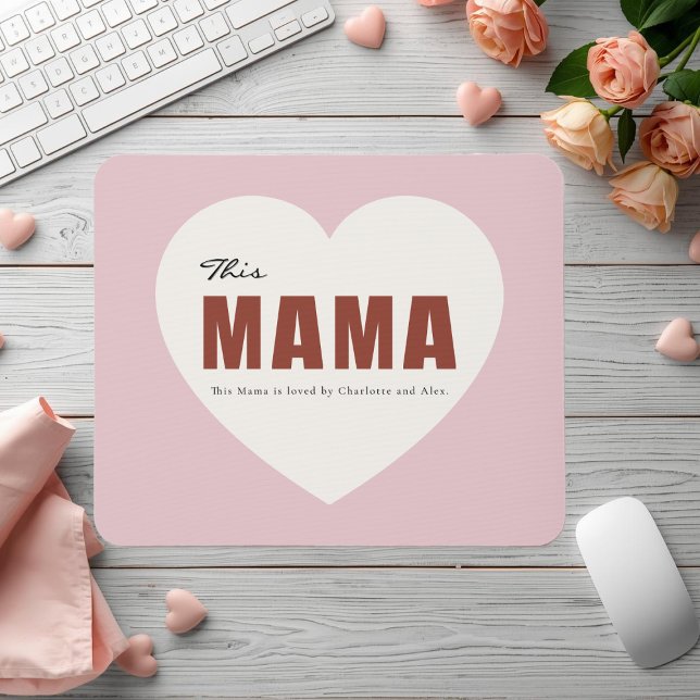 Modern Personalized Mama Heart Mouse Pad (Criador carregado)