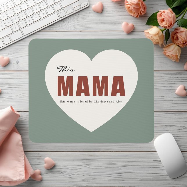 Modern Personalized Mama Heart Mouse Pad (Criador carregado)