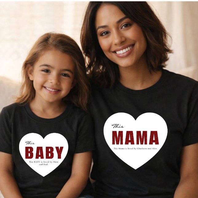 Modern Personalized Mama Heart T-Shirt (Criador carregado)
