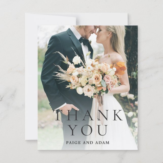 Modern Photo Editorial Wedding Thank You Card (Frente)