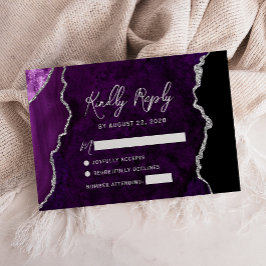 Modern Purple Agate Silver Script Wedding RSVP