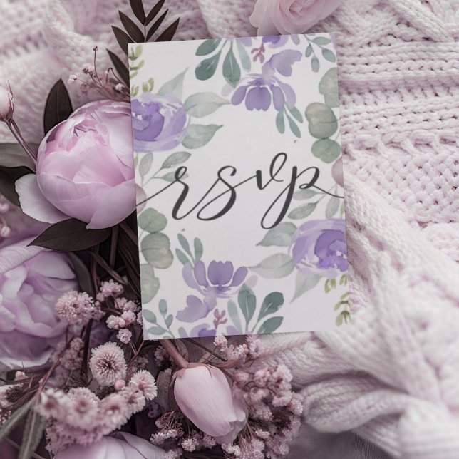 Modern Purple Floral Wedding RSVP (Criador carregado)