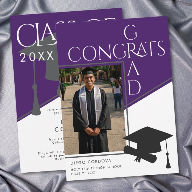 Modern Purple White Geometric Photo Graduation (Modern Purple White Geometric Photo Graduation)