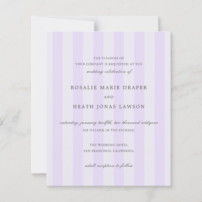 Modern PurpleStripes Budget Wedding Invite (Frente)