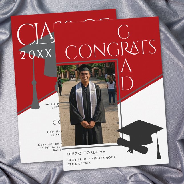 Modern Red White Geometric Photo Graduation (Modern Red White Geometric Photo Graduation)