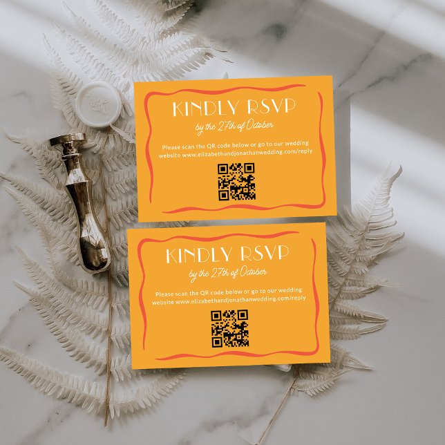 Modern Retro Bold Orange QR Code Wedding RSVP Card (Criador carregado)