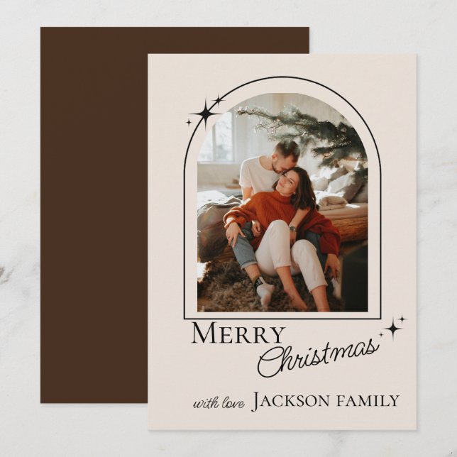 Modern Retro New Year 2026 Family Photo Card (Frente/Verso)