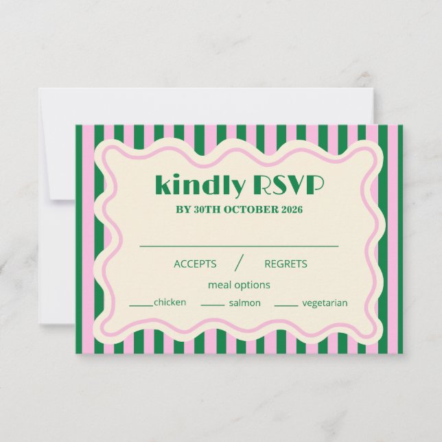 Modern Retro Striped Wedding RSVP Card (Frente)