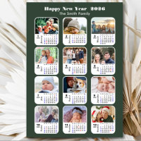 Modern Sage Green 2026 Calendário 12 Foto Magnétic