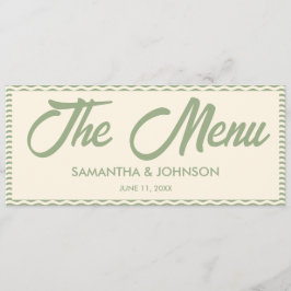 Modern Sage Green Stripe Wedding Dinner Menu Card