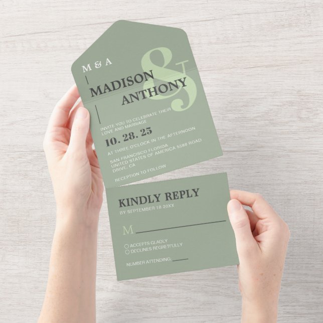 Modern Sage Green Whimsical Ampersand Wedding (Aba destacável)
