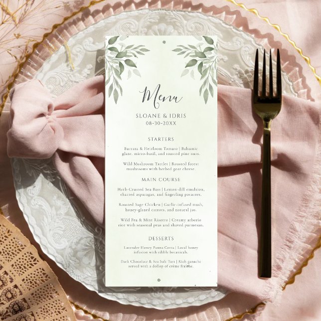 Modern Sage Greenery Botanical Wedding Menu (Criador carregado)