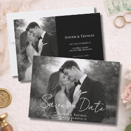Modern Script  Black and White Photo Save the Date