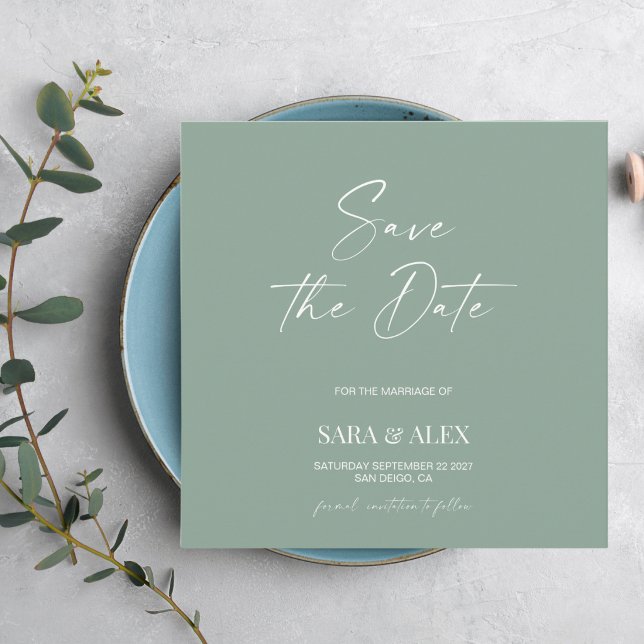 Modern script sage green typography wedding save  (Criador carregado)