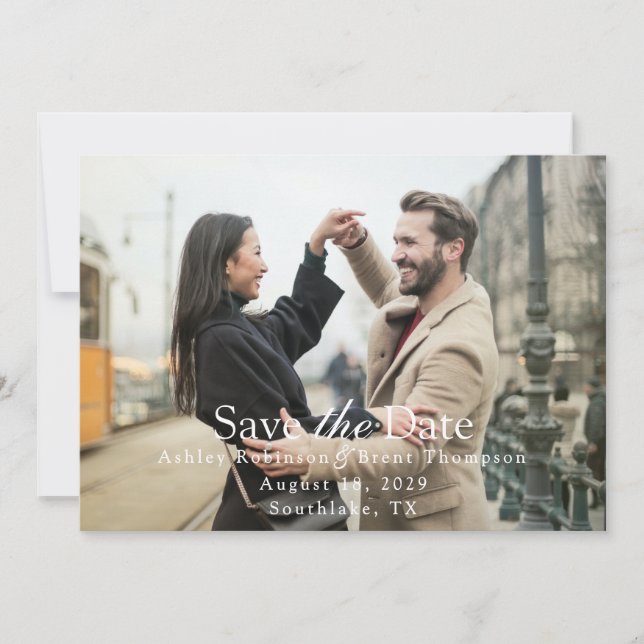 Modern Script White Text Horizontal Photo (Frente)