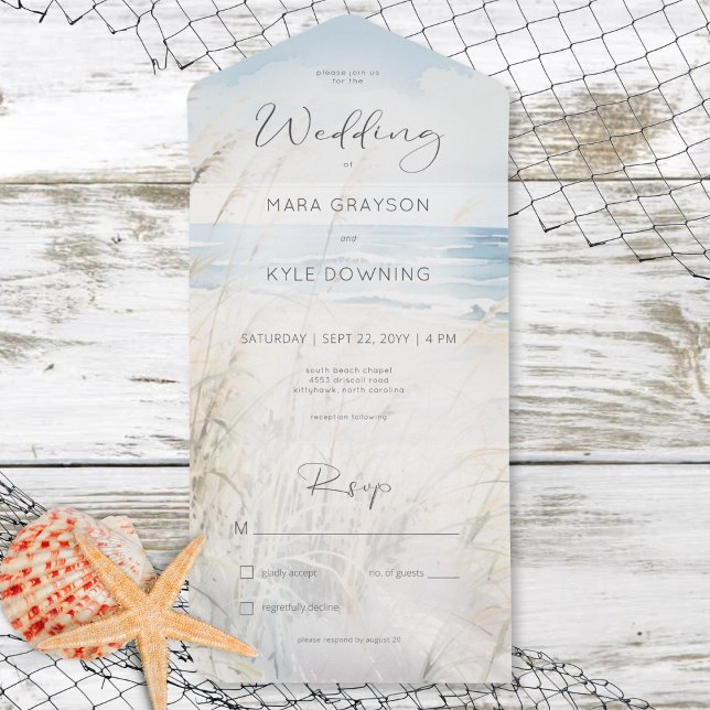 Modern Seaside Watercolor Beach No Janto (Modern Seaside Watercolor Beach No Dinner All In One Invitation)
