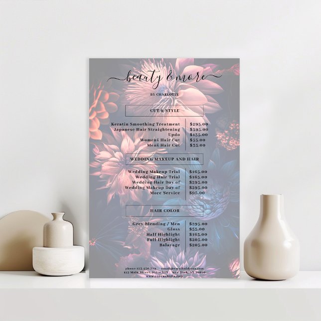 Modern Simpe Floral Boho Salon Price List Poster (Criador carregado)