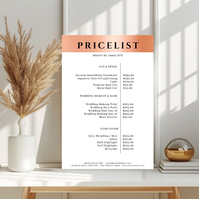 Modern Simpel Orange Salon Price List Poster (Criador carregado)