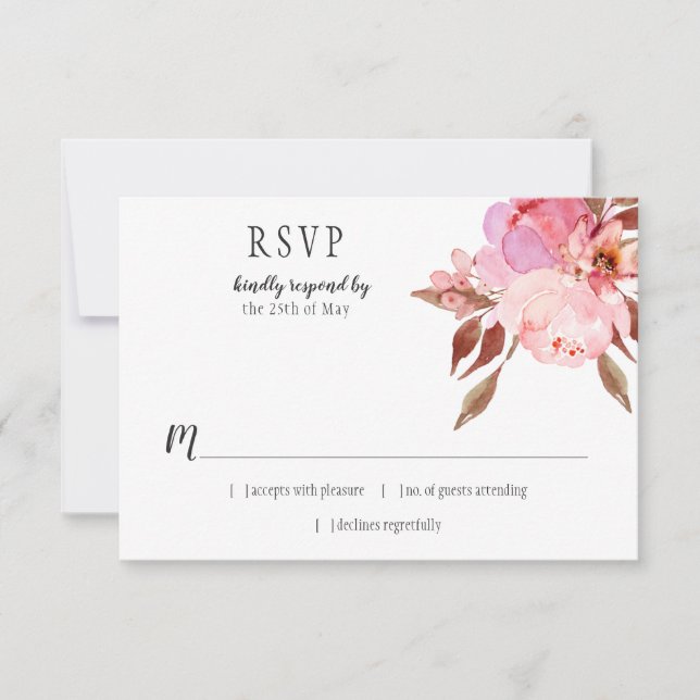 Modern Soft Pink Peonies Greenery RSVP | (Frente)