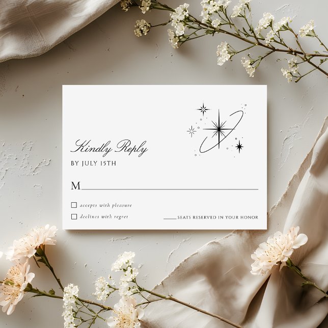 Modern Starry Night Celestial Wedding RSVP Card (Criador carregado)