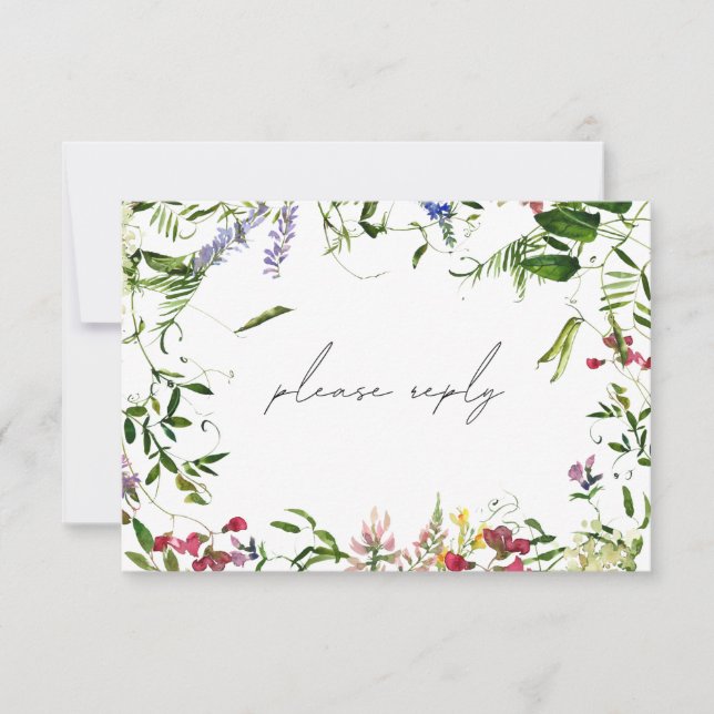 Modern Summer Wildflower Watercolor Casamento RSVP (Frente)