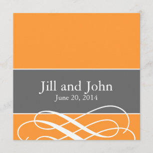 Modern Swirls Casando Convites Cinza Laranja
