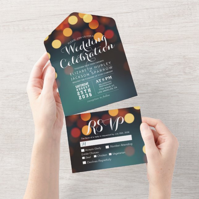 Modern Teal Dourado Bokeh String Luz Casamento RSV (Tearaway)