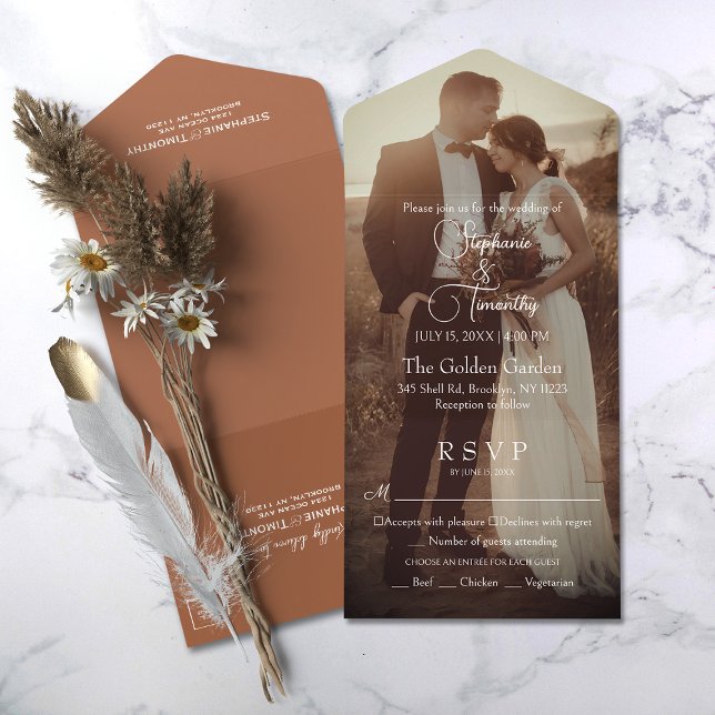Modern Terracotta | Casamento de Foto Laranja Quei (Simplify your wedding with our all-in-one invitation – convenience and beauty in a single card.)