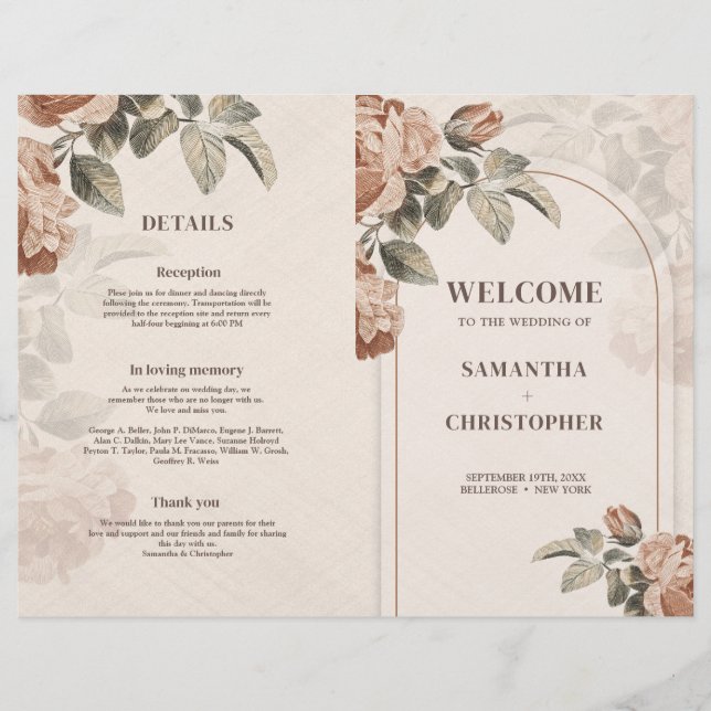 Modern Terracotta floral Sage verde folhas casamen (Frente)