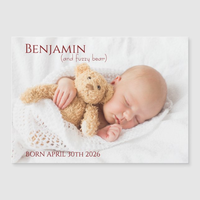 Modern Timeless Photo Magnetic Baby Announcement (Frente)
