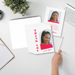 Modern Trendy Pink Script Graduation<br><div class="desc">Fun, modern, elegant bright pink script lays over a rich white background and around your graduate's photo. On the back is another photo and your thank you text. You can add your own photos and text by following the "Personalize this template" link. You can edit further if you wish, including...</div>