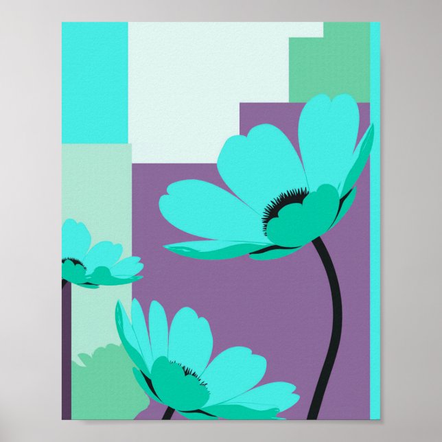 Modern Turquoise Floral Abstract Poster (Frente)