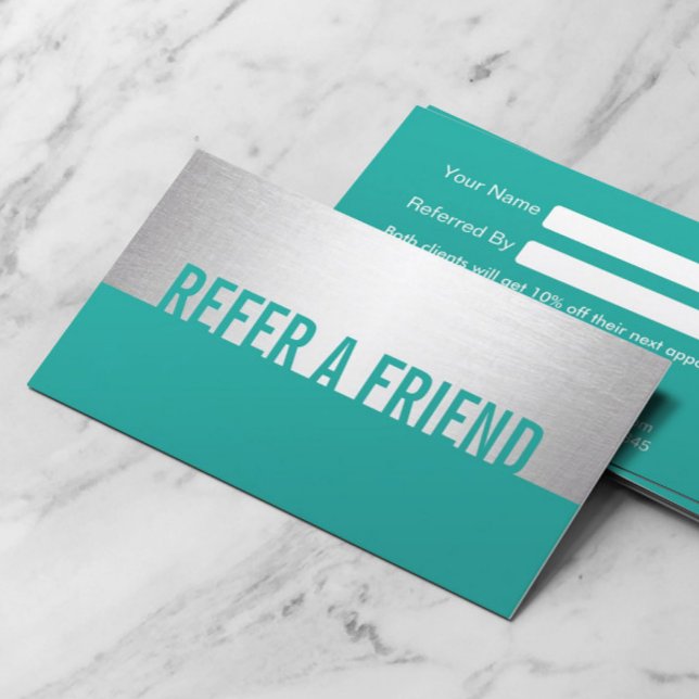 Modern Turquoise & Silver Beauty Salon Referral (Criador carregado)
