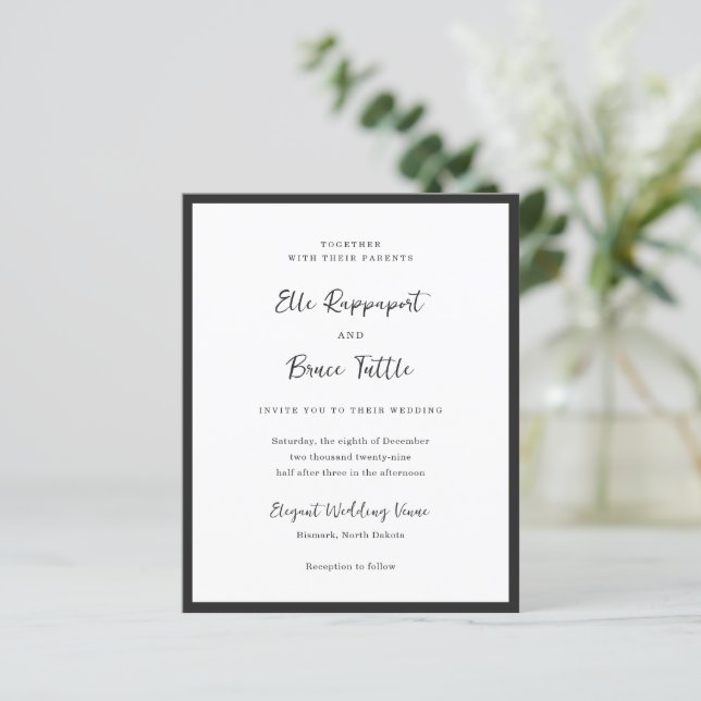 Modern Typography Minimalist Wedding Invitation (Em pé/Frente)