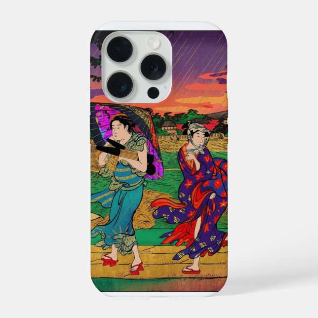 Modern Ukiyo-E Pop Art: Vibrant Rain Walk Edition  (Verso)
