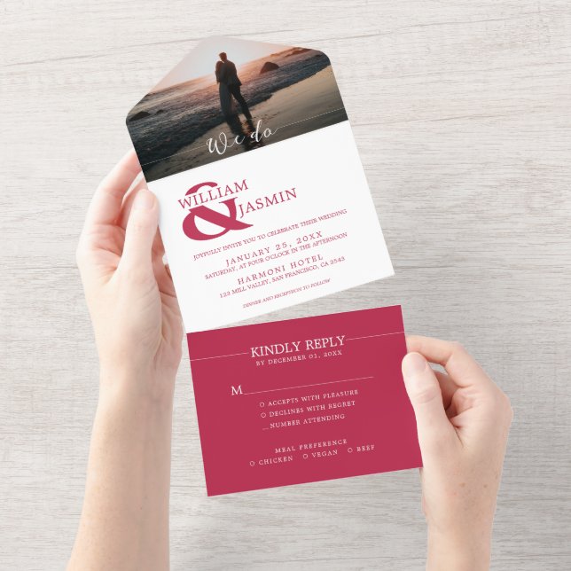 Modern Viva Magenta em Casamento Fotográfico Branc (Aba destacável)
