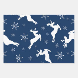 Modern Watercolor Blue Reindeer Snow Christmas