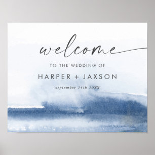 Modern Watercolor   Blue Wedding Poster