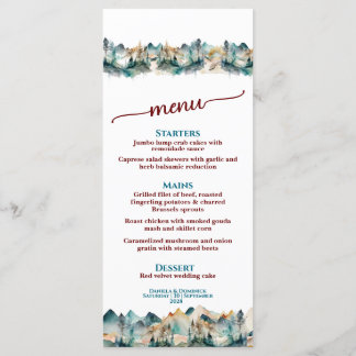 Modern Watercolor Mountain Menu 4 x 9