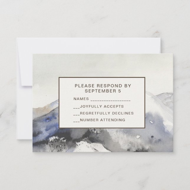 Modern Watercolor Mountains RSVP Card Neutral Tan (Frente)