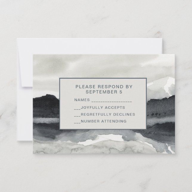 Modern Watercolor Mounts RSVP Card Indigo Cream (Frente)
