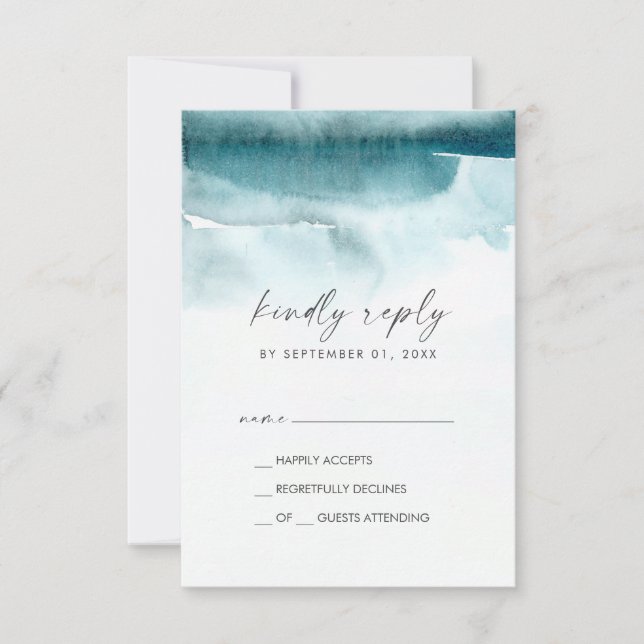 Modern Watercolor | Placa RSVP Simples Teal (Frente)