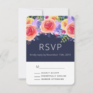 Modern Watercolor Rosas Floral Buquê Weddin RSVP