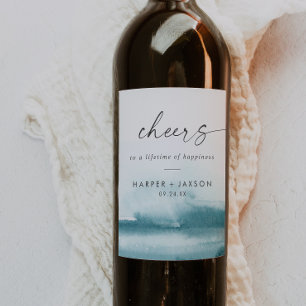 Modern Watercolor   Rótulo de Vinho de Casamento d