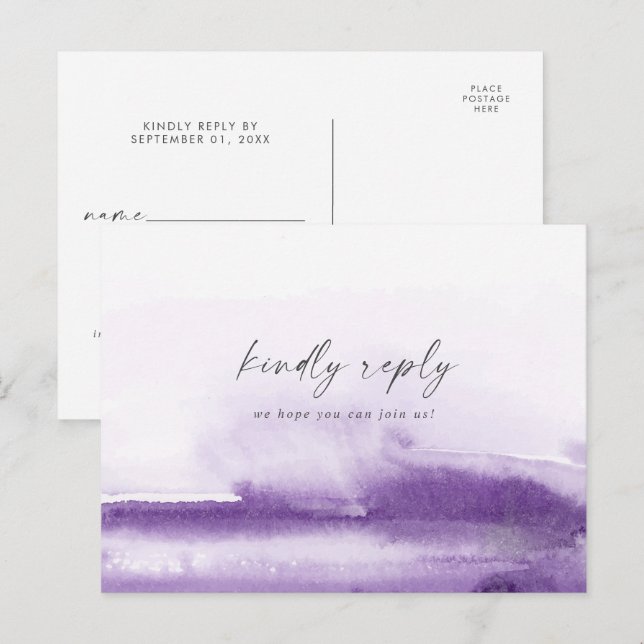 Modern Watercolor | RSVP de Escolha do Menu Roxo (Frente/Verso)