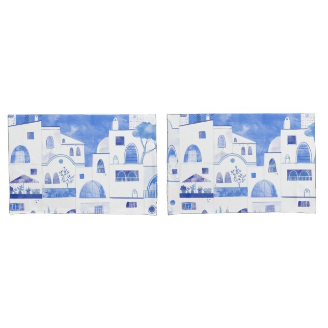 Modern Watercolor Santorini Ilha Grega (Frente - conjunto)