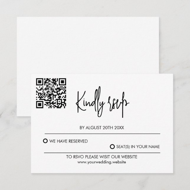 Modern Wedding RSVP Card with QR Code (Frente/Verso)
