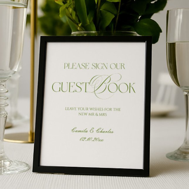 Modern White and Green Wedding Guestbook Poster (Criador carregado)