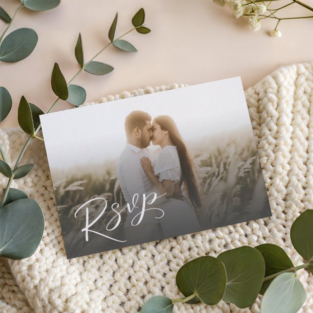 Modern White Calligraphy & Photo RSVP (Criador carregado)